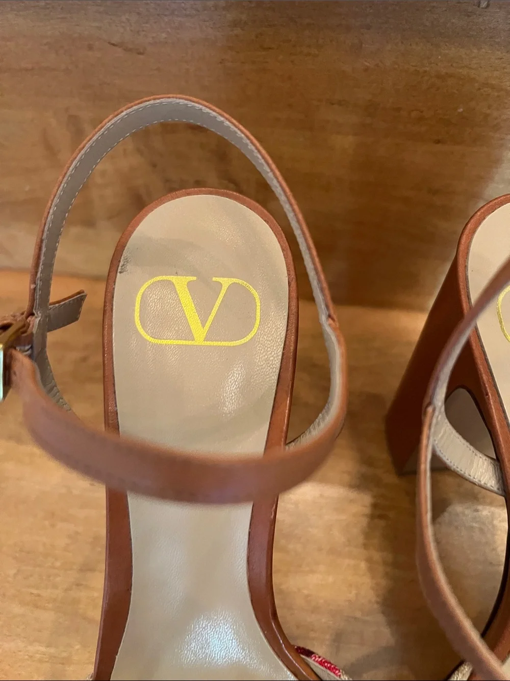 Valentino Garavani Brown Leather Slingback Sandals with Red Cherry Embroidery